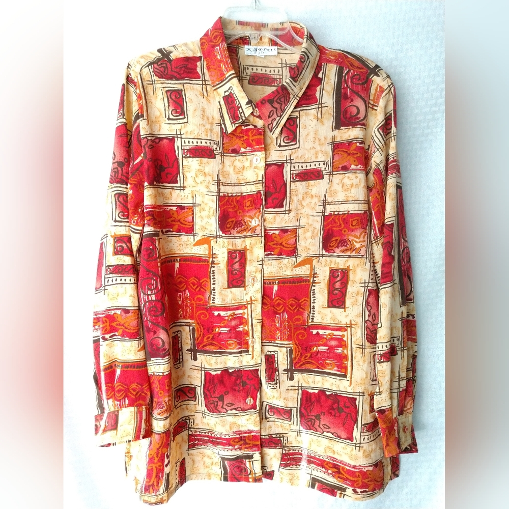 Kaktus Women's Shirt Blouse Long Sleeve Button Front Orange Size XL Chest 42"